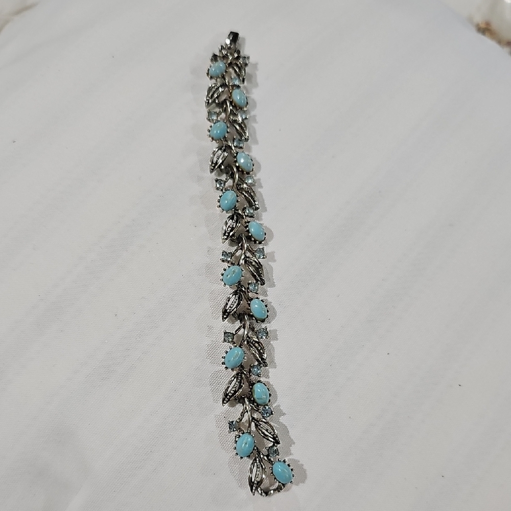 Silver and Blue Turquoise Bracelet with Southwestern Design